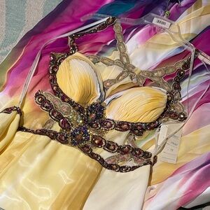 Couture Yellow Evening Gown with Beaded Embellishment